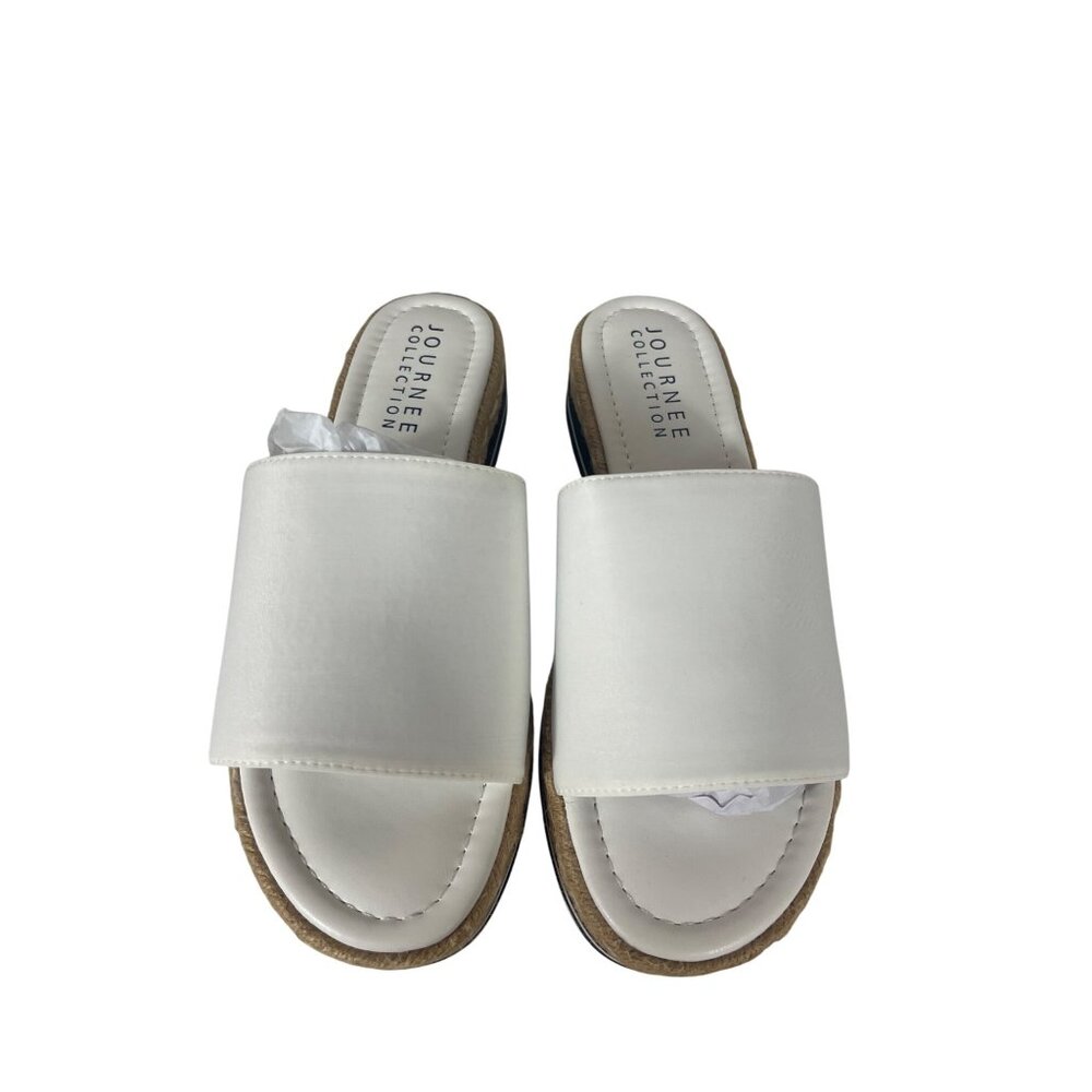 Journee Collection White Slide Sandals with Natural Jute Trim - Picture 2 of 10